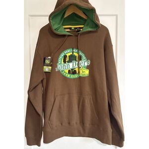 NWT John Deere Graphic Hoodie Men's Medium Brown Vintage Farm Equipment Pullover